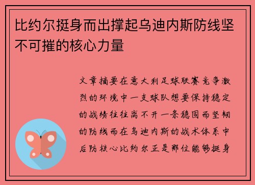 比约尔挺身而出撑起乌迪内斯防线坚不可摧的核心力量